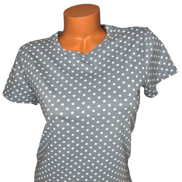 Lucky Brand Polka Dot Top Womens Grey White Short Sleeve Pullover Tee Size S - Picture 3 of 8